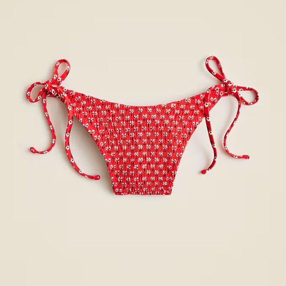 J. Crew Smocked string bikini‎ bottom in ditsy floral print Womens Small Red - Picture 1 of 6